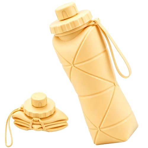 Collapsible Travel Water Bottle 28oz (800ml), BPA-Free, Foldable Silicone Lightweight Reusable Water Bottle with Leak-Proof Lid & Lanyard, Portable for Travel Cycling Gym Camping - color: 800ML-Yellow