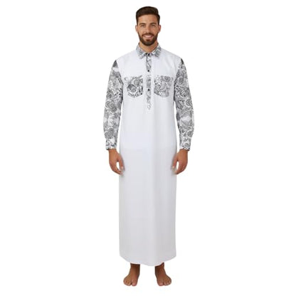 Men’s Thobe – Urban Printed Thobe for Men - Long Sleeve Islamic Robe - Kaftan for Eid, Prayer, Ramadan & Casual Outfits - size: X-Large