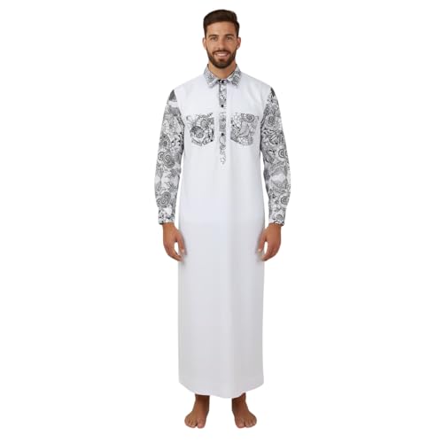 Men’s Thobe – Urban Printed Thobe for Men - Long Sleeve Islamic Robe - Kaftan for Eid, Prayer, Ramadan & Casual Outfits - size: X-Large