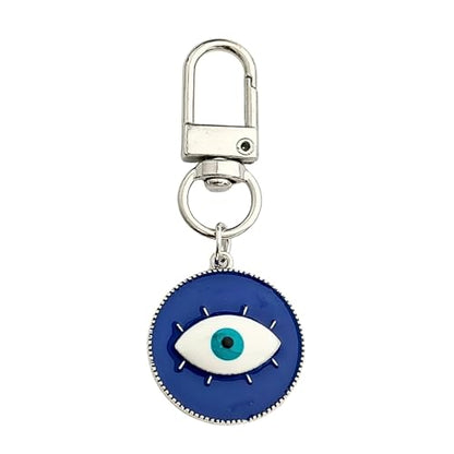 Blue Evil Eye Keychain Hamsa Hand Protection Keyring Good Luck Amulet for Purse Keys,Spiritual Gift for Women Men - color: Silver Eyes