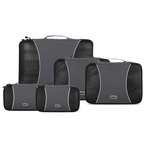 GOX Ultra Light 5 piece Packing Cubes Travel Luggage Organizer 1 Large 2 Medium 2 Small - color: Grey