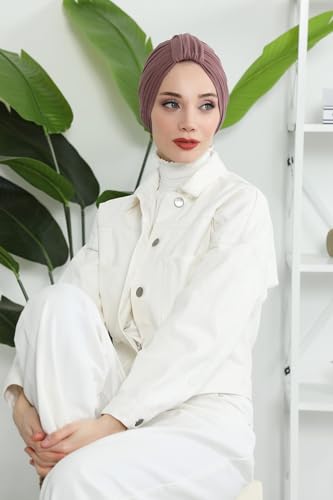 Aisha's Design Instant Turban Plain Cotton Scarf Head Wrap Lightweight Hat Bonnet Cap for Women - color: Dusty Rose