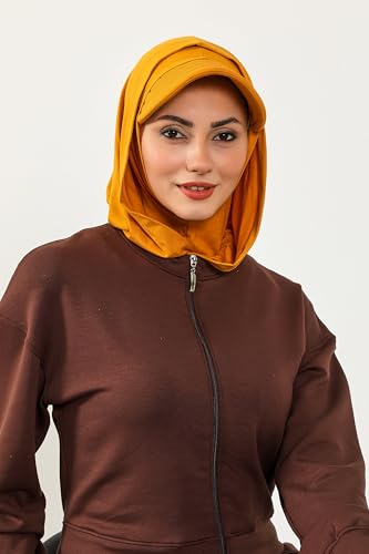 Aisha's Design Full Coverage Cotton Bonnet Hijab with Visor Modest Underscarf Bonnet - color: Mustard Yellow