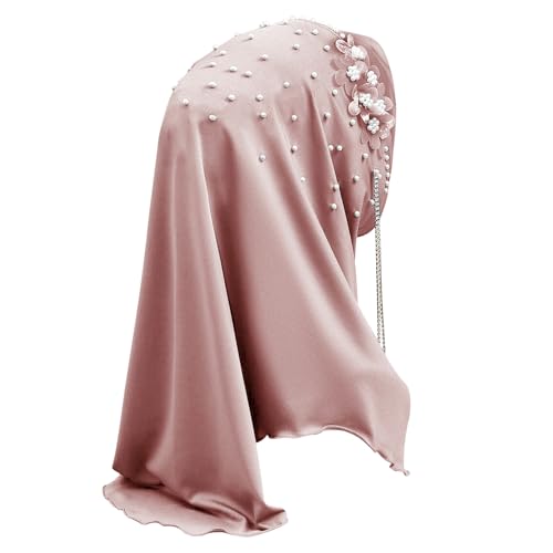 Women Soft One Piece Hijab Long Muslim Turban Islamic Full Head Scarf - color: Chains/Pink