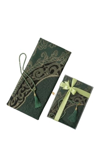 Premium Islamic Prayer Mat Set - Perfect Ramadan Gift for Men & Women - Elegant Tasbih & Luxury Pouch - Portable Sajadah Janamaz Set for Eid, Umrah & Daily Namaz (Green SJ4) - color: Green Sj4