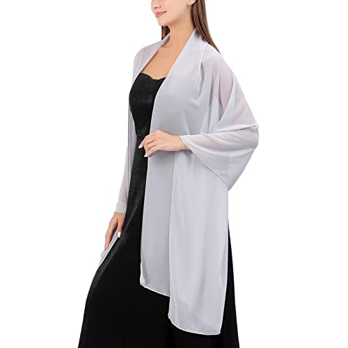 Ladiery Chiffon Shawl Wraps for Women Evening Dresses, Elegant Soft Sheer Shawls for formal dressy Bride Wedding - color: Silver Grey