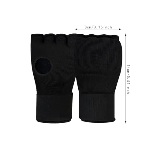Kids Boxing Inner Gloves, Half Finger Hand Wraps with Adjustable Wrist Straps for Sparring and MMA Training, Black