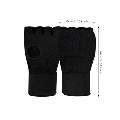 Kids Boxing Inner Gloves, Half Finger Hand Wraps with Adjustable Wrist Straps for Sparring and MMA Training, Black