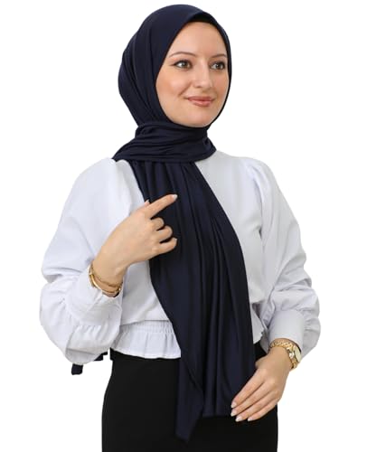 Prien Hijab for Women Viscose Scarf Lightweight Muslim Hijabs Long Shawl Islamic Scarves Turkey Silk Headscarf for Womens - color: Navy Blue