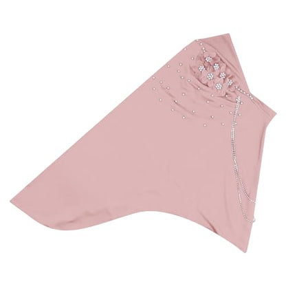 RARITYUS Women Bling Rhinestone Pearl Instant Scarf Muslim Hijab Fashion Shawl Head Wrap Turban Cap with Flower Accent - color: Pink
