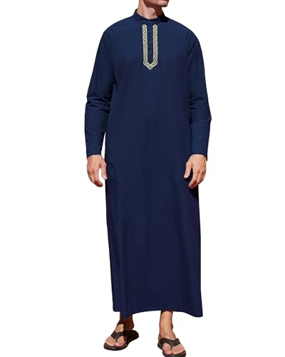YAOHUOLE Thobe for Men Islam Arabic Thobe for Men Mens Kaftan Big and Tall Dishdasha for Men - color: Navy, size: Medium