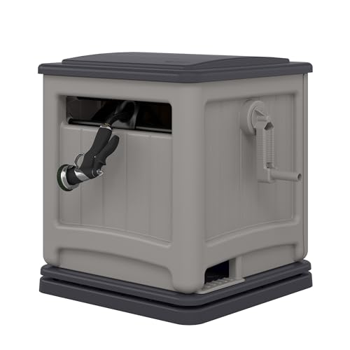 Suncast Swivel Smart Trak Hose Hideaway, 225 Foot x 5/8 Inch Garden Hose Reel with Smart Trak Guide & Swivel Base, Dove Gray/Cyberspace - color: Dove Gray/Cyberspace