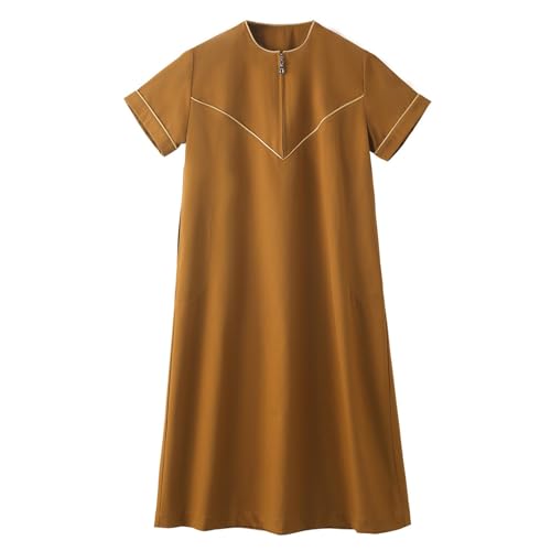 Boys Short Sleeve Muslim Thobes Islamic Kids Half Zipper Eid Traditional Prayer Kaftan Thobes Toddler Abaya Clothes - color: Khaki, size: 3-4T