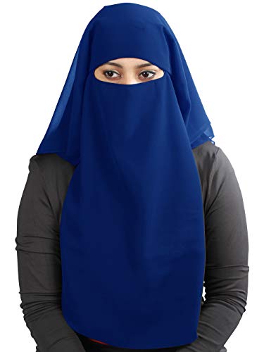 MyBatua 3 Layers Saudi Niqab In Breathable Georgette, Wholesale Price, 1pc Face Veil NQ-003 - color: Royal Blue