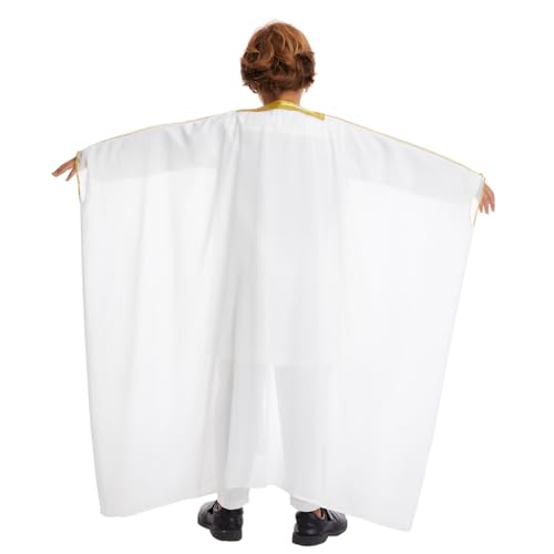 IWEMEK Kids Abaya Arabic Thobe for Boys Muslim Robes Islamic Prayer Clothes Embroidered Chiffon Kaftan Cardigan Dubai Thobe - color: White, size: 8-10 Years