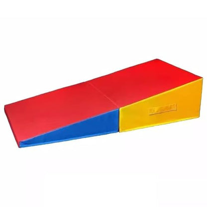 LICOME Folding Incline Gym Mat Tumbling Cheese Wedge Design for Gymnastics, Martial Arts, Dance, Yoga And Stretch Training，After It Can Be Used As A Jumping Box - color: Red Blue Yellow, size: 200x70x45cm
