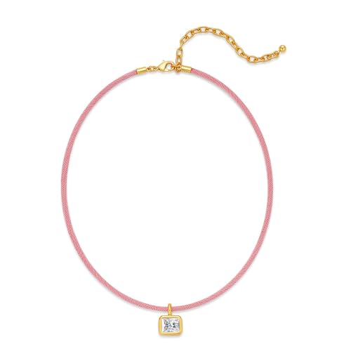 Choker Necklace for Women Dainty Cubic Zircon Pendant Necklace Colorful Rope Chain Necklaces Cute Minimalist Summer Beach Holiday Necklaces Vocation Jewelry Gifts - color: Pink Rope Chain
