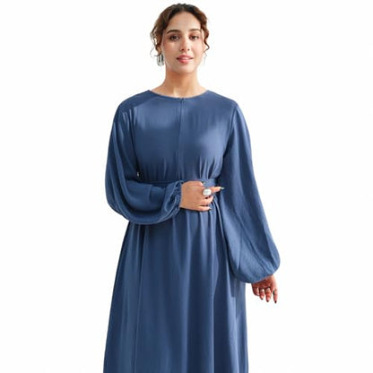 Muslim Women Abaya Dress Breathable Front Zipper&Pockets&Belt Prayer Robe - color: Blue, size: X-Large