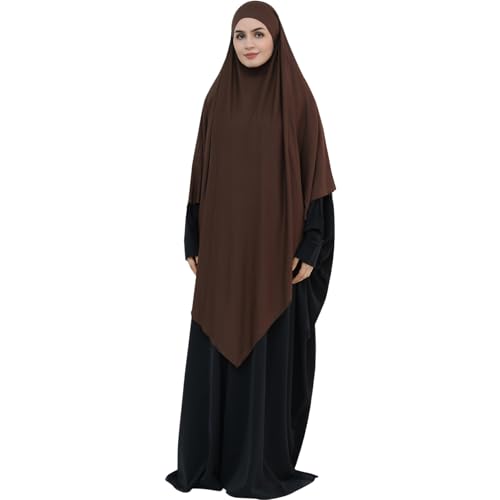 khalat Muslim Stretch Hijab Solid Color Full Cover Hijab for Women V-shaped Fashion Daily Prayer Hijab - color: Dark Coffee