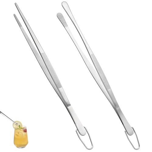 U-Taste 10" Kitchen Cooking Tweezer Set: 18/8 Stainless Steel Food-Grade Metal Food Tong, Seamless-Welding, Flexible and Non-Slip for Pasta Salad Meat Serving, Baking, Frying (Round & Pointed Tip) - size: 10in (round+pointed tip)