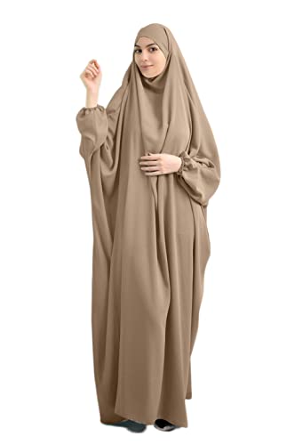 Qianliniuinc Women Muslim Full Cover Long Dress - Loose Hooded Dress Abaya Prayer Robe Islamic Clothes One-Size - color: Khaki