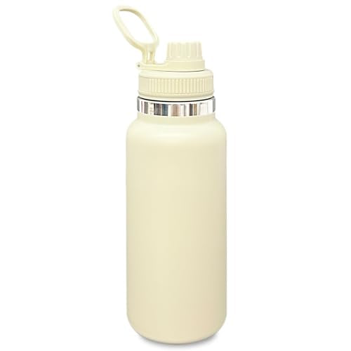 32 oz Insulated Water Bottle with Spout Lid - Double Wall Vacuum Sports Water Bottle - Powder Coated Cup for Gym Camping Hiking(Cream,1 pack) - color: Cream