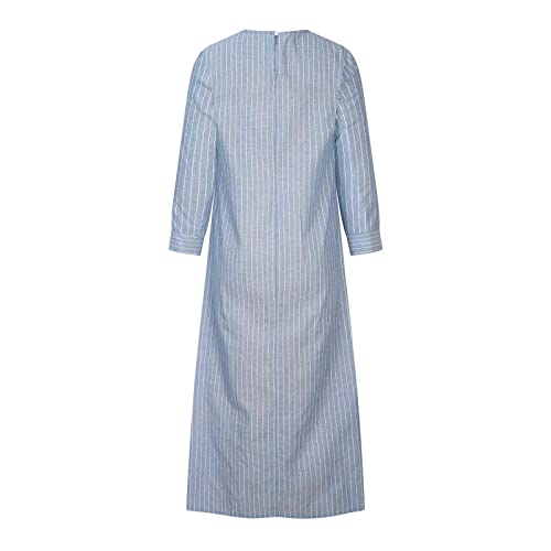 Lmdudan Muslim Dresses - Ladies Robe Dress Islamic Abaya - Cotton Linen Dress - Stripe Conservative Prayer Clothes - color: 1*blue, size: X-Large