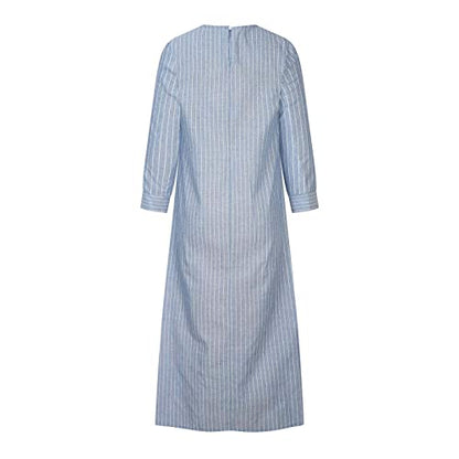 Lmdudan Muslim Dresses - Ladies Robe Dress Islamic Abaya - Cotton Linen Dress - Stripe Conservative Prayer Clothes - color: 1*blue, size: X-Large