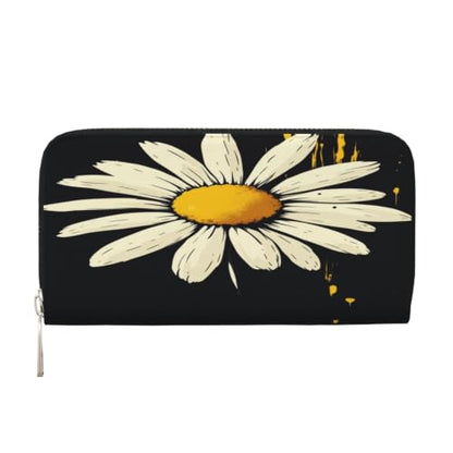 Stylish Daisy PU Leather Long Wallet for Women Men, Zipper Clutch Wallet RFID Card Holder Organizer - color: Stylish Daisy