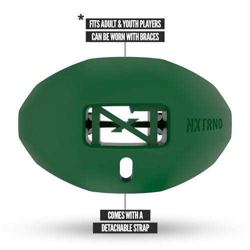 Nxtrnd One Football Mouth Guard, Strap Included, Fits Adult & Youth (Dark Green) - color: Dark Green