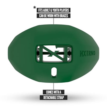Nxtrnd One Football Mouth Guard, Strap Included, Fits Adult & Youth (Dark Green) - color: Dark Green