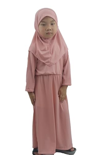 Girls Kids 2 Pcs Muslim Abaya Prayer Dress with Hijab Islamic Headscarf for Girl Robe Ramadan Eid Clothes