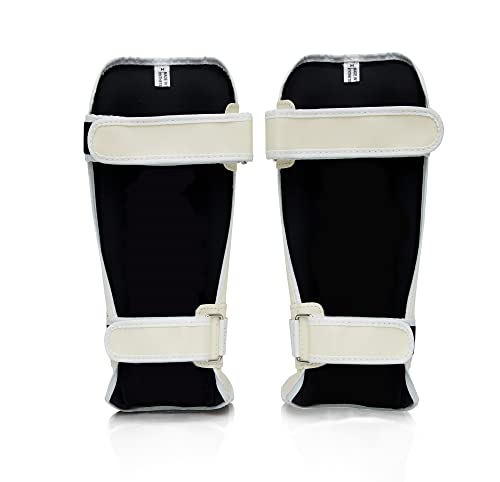 Fairtex SP3 Lightweight Shin Guards, Muay Thai MMA Avoid Shin Splints Gear | Featherweight synthetic shell with high-density padding. Articulated lower-leg armor enhances mobility and leg protection - color: White, size: Medium