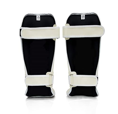 Fairtex SP3 Lightweight Shin Guards, Muay Thai MMA Avoid Shin Splints Gear | Featherweight synthetic shell with high-density padding. Articulated lower-leg armor enhances mobility and leg protection - color: White, size: Small/Kids