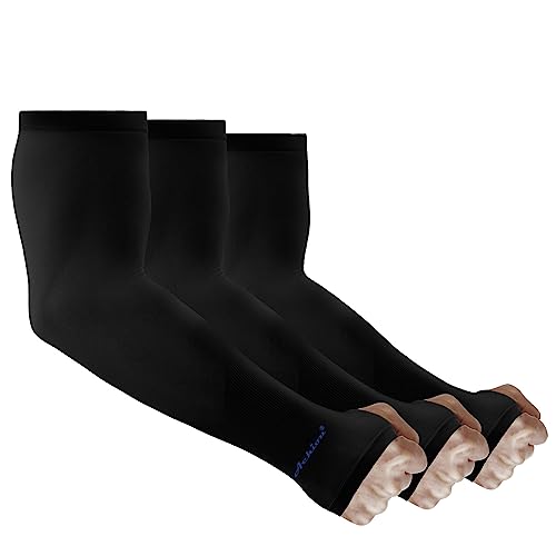 Achiou Arm Sleeves for Men Women, Sun Sleeves UV Protection Cooling Sports - color: 3 Pairs: Black