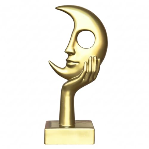 Golden Thinker Statue, Abstract Moon face Sculpture, Modern Home Decor Ornament, Suitable for Study, Office, TV Cabinet, or Tabletop, Golden Resin Statue - color: Gold, size: Large