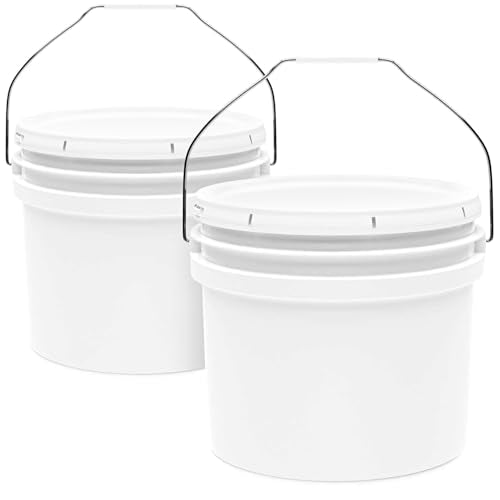 3.5-Gallon White Bucket Pail Container with Lid | Food Grade | Heavy-Duty Approx 90 MIL Extra Durable | Metal Handles with Plastic Grip | Multi-Use | Easy Stack and Store | BPA Free - 2 Pack - color: White - 3.5 Gallon, size: 2 Packs