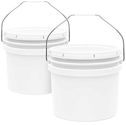 3.5-Gallon White Bucket Pail Container with Lid | Food Grade | Heavy-Duty Approx 90 MIL Extra Durable | Metal Handles with Plastic Grip | Multi-Use | Easy Stack and Store | BPA Free - 2 Pack - color: White - 3.5 Gallon, size: 2 Packs