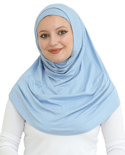 Prien Chic Ready To Wear Hijab For Women, Muslim Long Turban Undercap Set, Instant Scarf, Prayer Clothes For Girls, Abaya - color: Light Blue