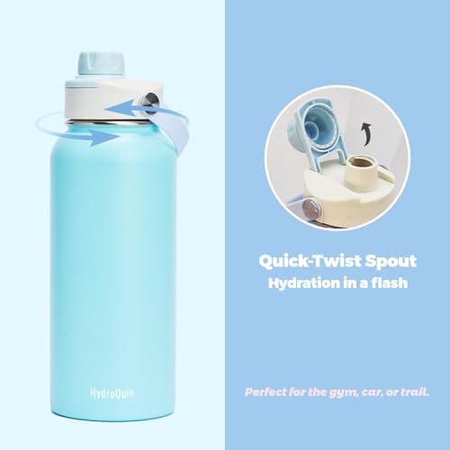32 oz Insulated Water Bottle Sky Blue Stainless Steel Flask | Keep Cold 24 Hours Hot 12 Hours - Leakproof Twist Spout Lid & Flex Handle - No Straw Metal Water Bottle for Beach & Sport - color: Arctic Breeze
