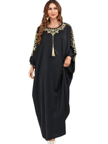 Qianliniuinc Women Muslim Maxi Dress Abaya - Lady Long Sleeve Maxi Dress Dubai Gown Jalabiya One Size - color: Black D