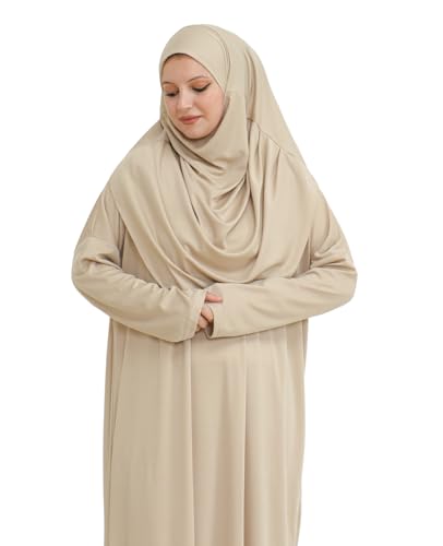 Prien Muslim Dress For Women With Hijab, Abaya, Instant Prayer Clothes Set, Islamic Wear, Dubai Kaftan Jilbab Burqa - color: Mink, size: X-Small-XX-Large