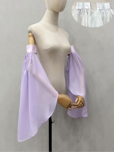 Detachable Sleeves for Wedding Dresses Chiffon Bell Sleeve Arm Covers Victorian Gothic Bridal Gown Accessories - color: Purple