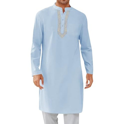 Men Islamic Caftan Thobe Big and Tall Breathable Prayer Clothes Saudi Arabic for Eid Home Casual Wear - color: Bu1, size: Small
