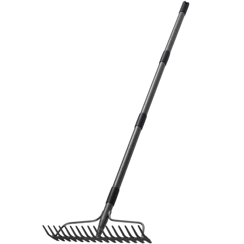 63'' Bow Rake ，17 Tines Metal Head Rakes with Stainless Steel Handle，Heavy Duty Garden Rake for Loosening Soil Gathering Leaf Leveling Lawn Farming Land Management Yarn Thatch Rake - style: 63inch