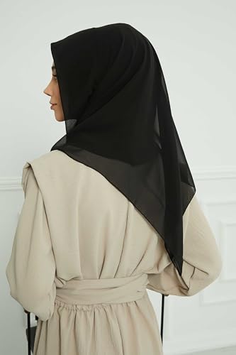 Aisha's Design Pre-tied Cotton-Chiffon Scarf for Women Practical Veil Instant Scarf Hijab Stylish Design - color: Black