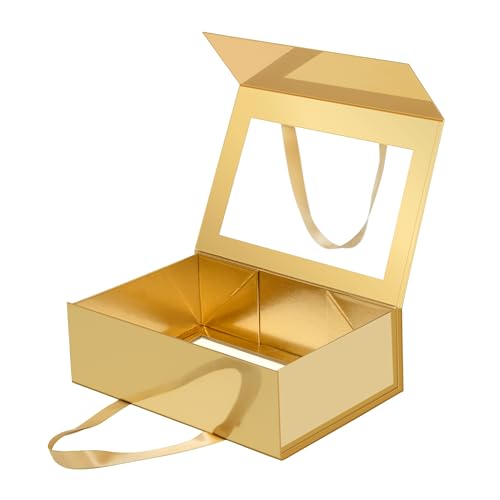 Magnetic Closure Gift Boxes with Lids for Presents Gold - color: 13.5x9x4.1-Gold-Gift Box with Window-1 Pack