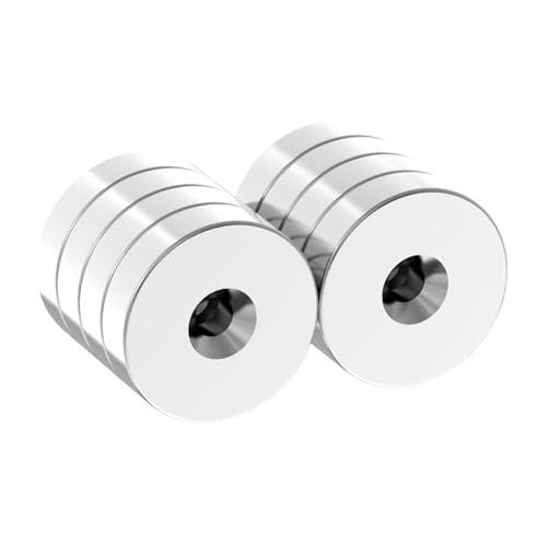N42 Rare Earth Ring Magnets - 1.00" D x 1/4" H - 8 Pack w/#8 Screw Countersunk Hole, Strong Neodymium Mounting Ring Magnet with Hole for Tool, Craft and Cabinet, Powerful Countersunk Magnets - size: 1.00" D x 1/4" H - 8 Pack #8 screw hole