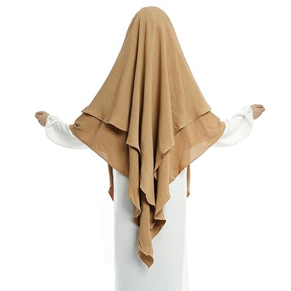 Khalat Muslim Prayer Hijab - 2 Layers Soft Breathable Islamic Dubai Women's Instant Long Hijab - color: Khaki