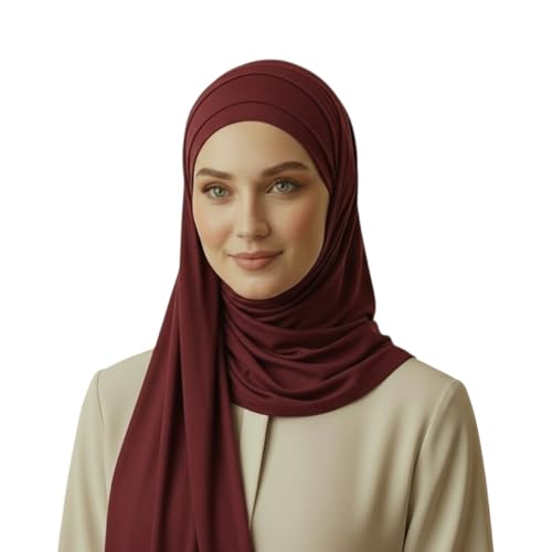 Cotton Modal Jersey Hijab with Matching Undercap, Women's Casual Style, 180cm × 70cm - color: Maroon